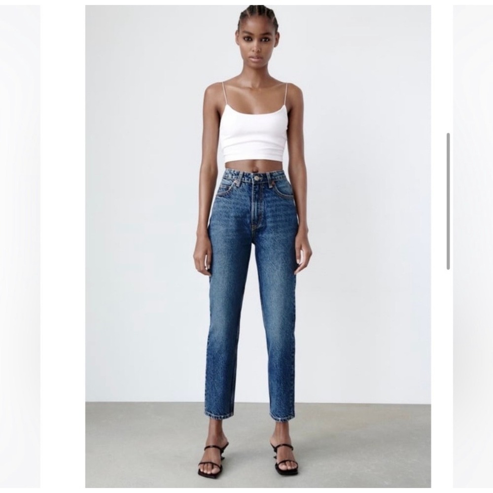 Zara High Waist Mom Jeans High Rise Tapered Blue 10
